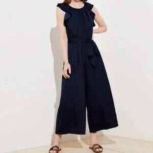 LOFT Satin Flutter Jumpsuit Navy Blue Size 0P